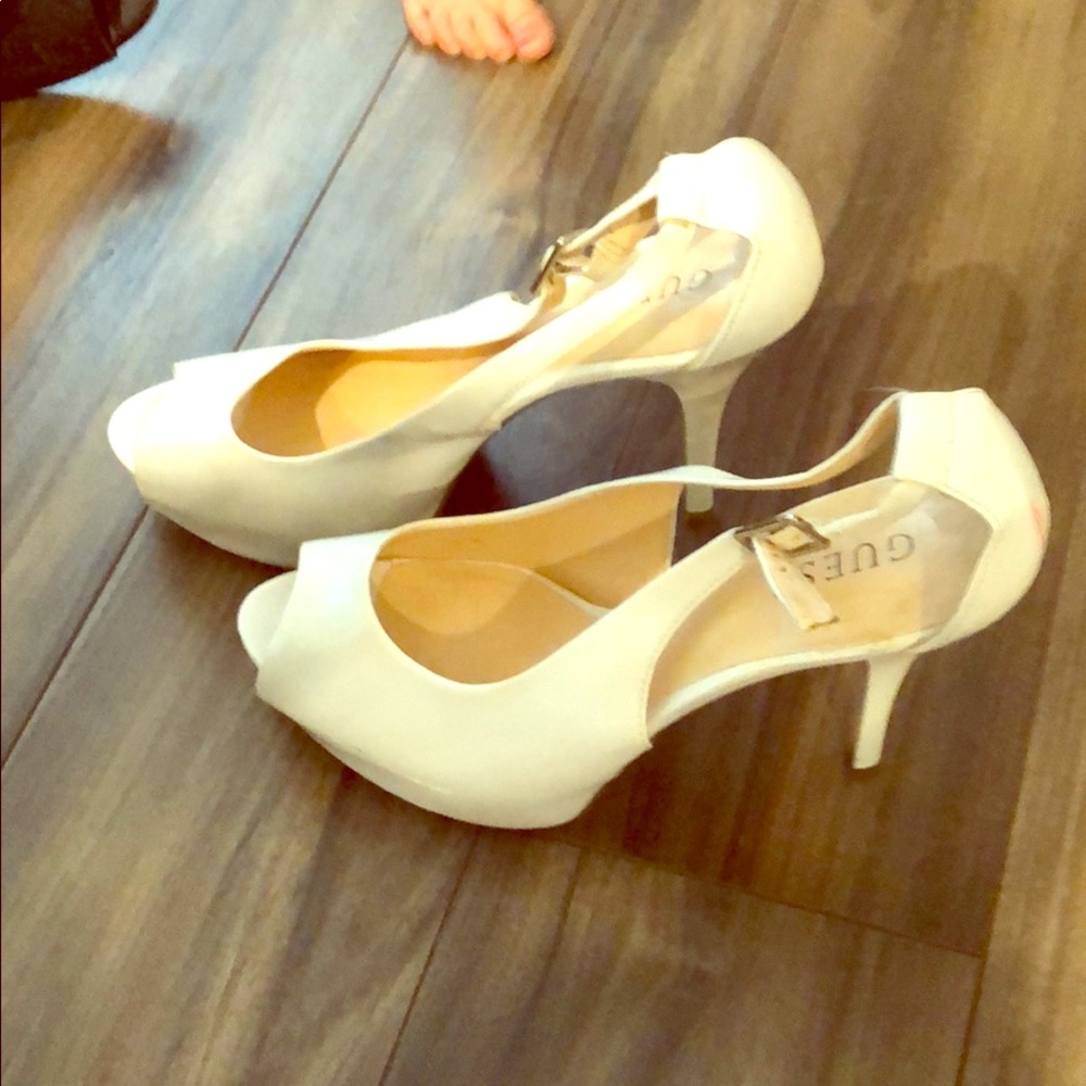 Guess white patent leather high heels